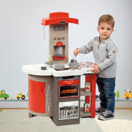 Kuchnia dla dzieci plastikowa elektroniczna z kranem palnikami dźwiękiem składana czerwona duża + akcesoria garnki naczynia